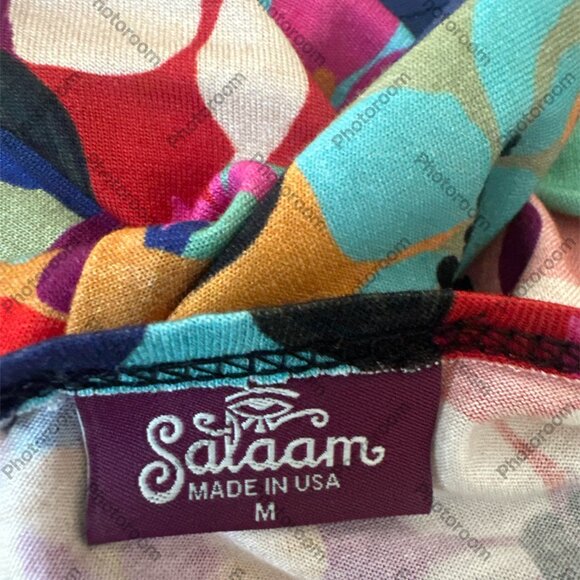 Salaam Medium Multicolor Floral Faux Wrap Side Tie Short Sleeve Dress - Picture 4 of 6